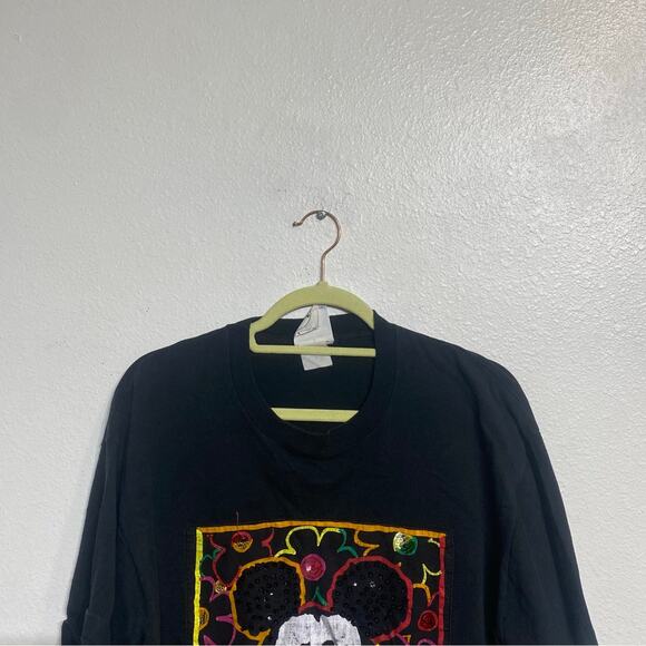Walt Disney Black Sequins Mickey Mouse Vintage Short Sleeve Tee Sz L - Picture 3 of 14